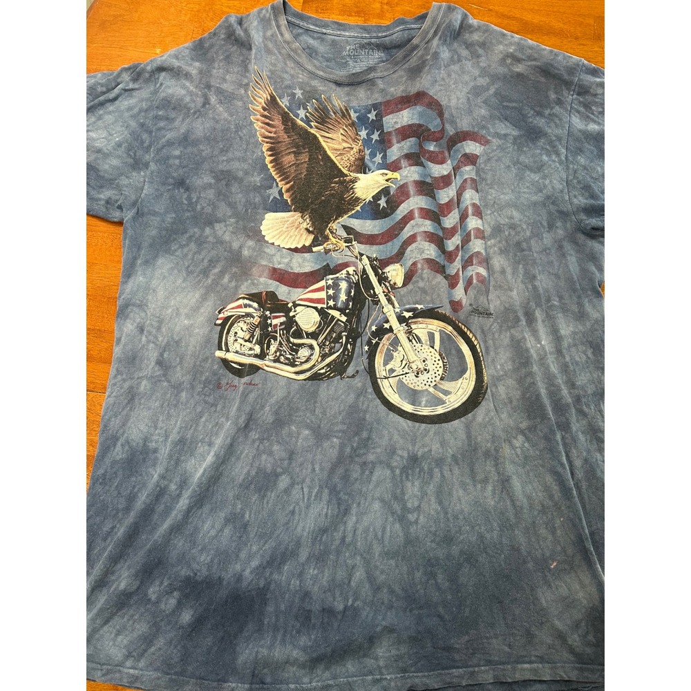 The Mountain T-Shirt Mens 3XL Blue Eagle Motorcycle American Flag Tie Dye 2008